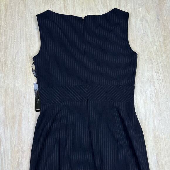 NWT Tahari Navy Pin Stripe Asl Tomlee Sleeveless Knee Length Sheath Dress 4 - Picture 6 of 13